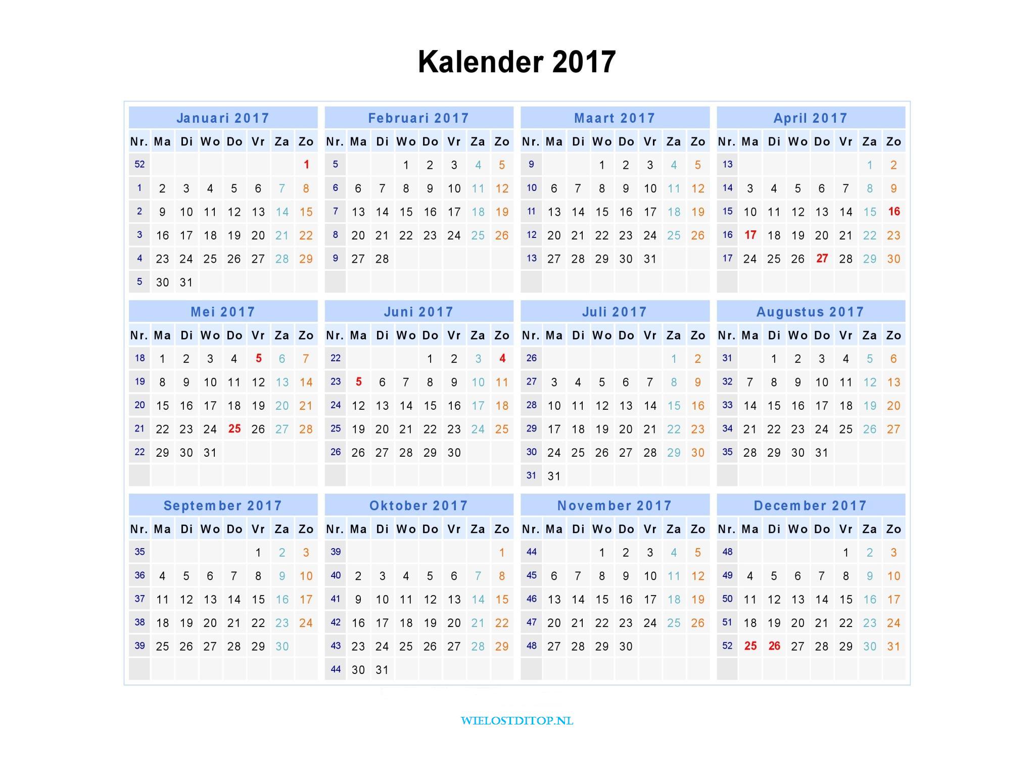 feestdagen kalender 2017